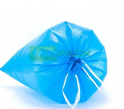 Мешки для мусора с завязками 60 литров, 35 мкм, 10 штук, ПCД, синие, для тяжелого и острого мусора, прямое дно + ленты для затягивания. - Вид 3