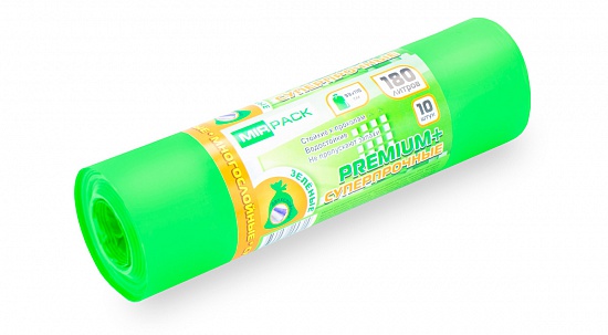 Мешки для мусора 180 л, 35 мкм, ПВД, 10 шт, 93x110 см, зеленые - Вид 2