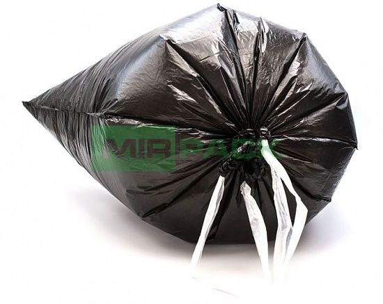 Пакеты для мусора с завязками 60 л, 15 мкм, 10 штук, ПНД, для среднетяжелого мусора прямое дно + ленты для затягивания, черные - Вид 4